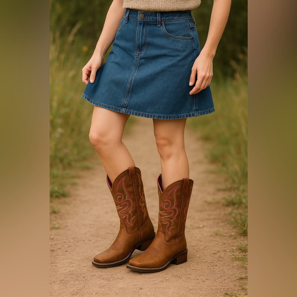 SheSole Women’s Size 10 Wide Brown Country Western Cowboy Boots Square Toe